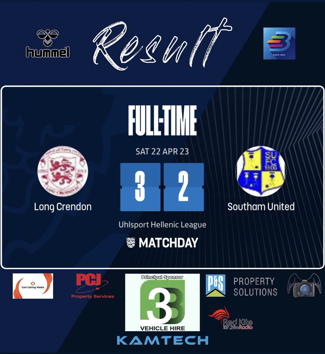 LongCrendonFC's tweet photo. Full time: Long Crendon 3 (Jack Gaul, Tom Ashworth, Archie Pettingell) Southam United 2.

Principal Sponsor - @3bhire - https://t.co/BFKNd68AFp https://t.co/awMR7frxCR