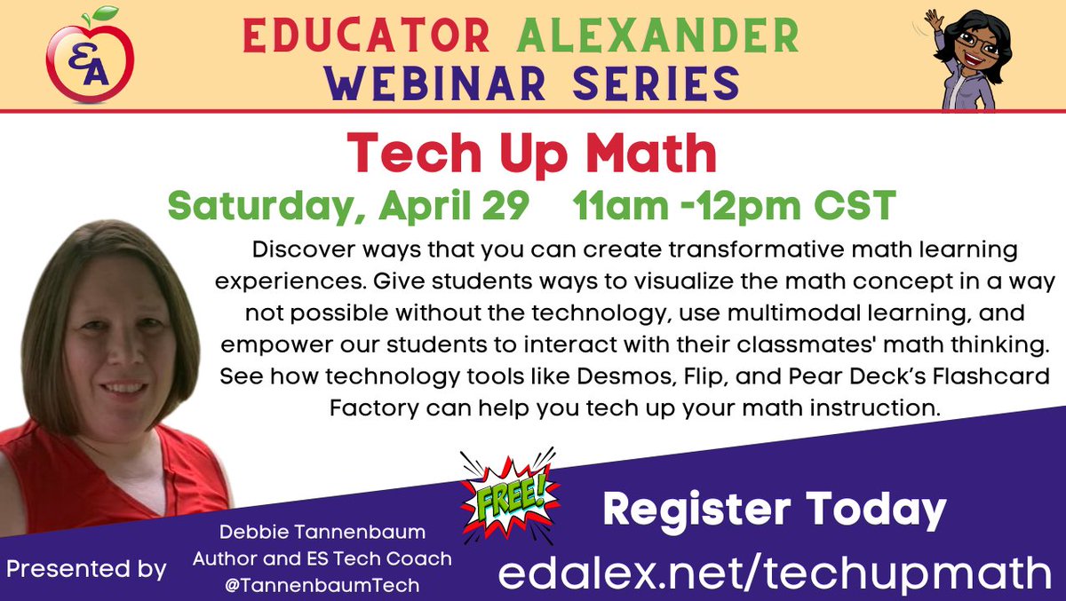 TannenbaumTech's tweet photo. Join me next Saturday for #TechUpTheMath @educatoralex at 11 AM CST. Sign up at https://t.co/ZRMZPf5Gp5 #edtech #math https://t.co/AhHuHUVBbP