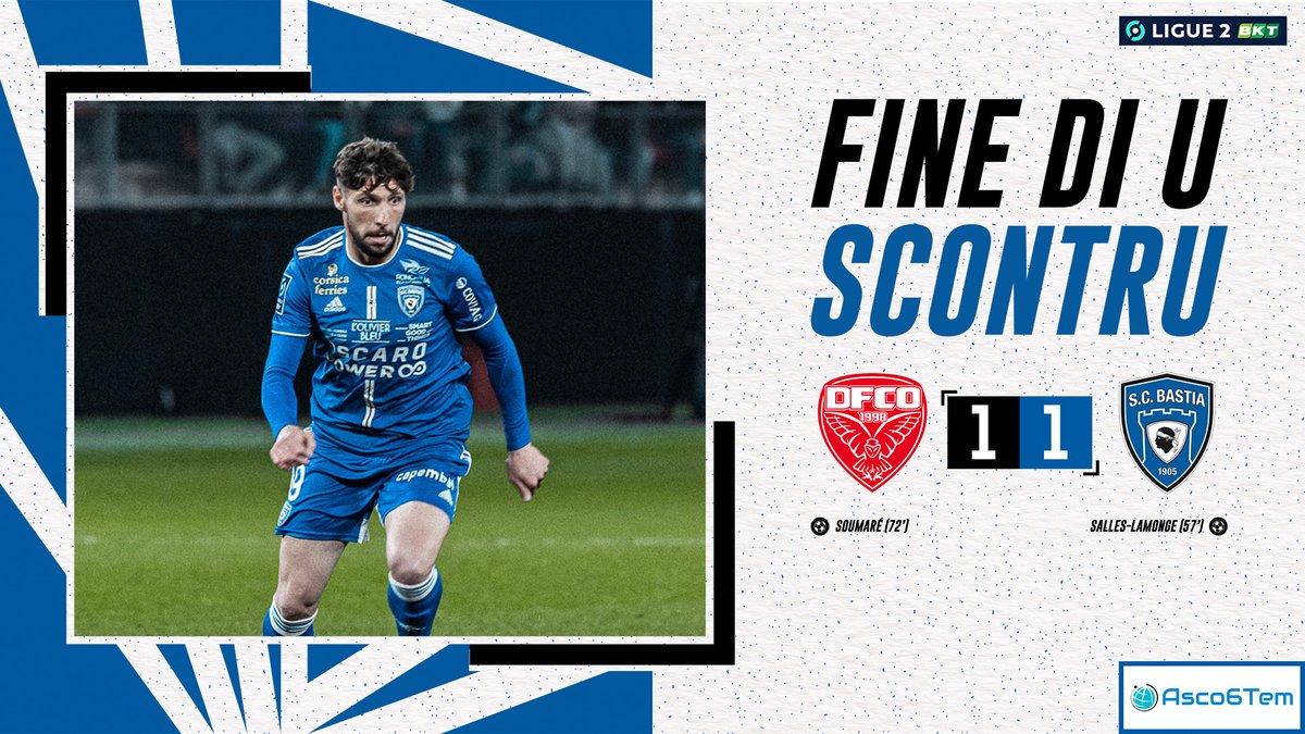 SCBastia's tweet photo. #DFCOSCB | 1️⃣-1️⃣ | ⏱ 90’
Hè compiu in Dijon, i Bastiacci piglianu 1 puntu in stu Stadiu Gaston-Gérard 🔵
⚽️ Salles-Lamonge 57' https://t.co/Re2jTUQcSf