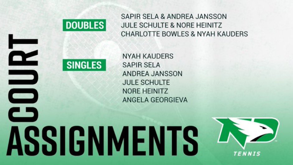 Here are the court assigments vs. Denver in today's #SummitWTEN 𝐟𝐢𝐧𝐚𝐥 match-up ⬇️ 

💻bit.ly/41MzJsj
📊bit.ly/43Vx8Oz

 #UNDproud | #LGH | #ReachTheSummit