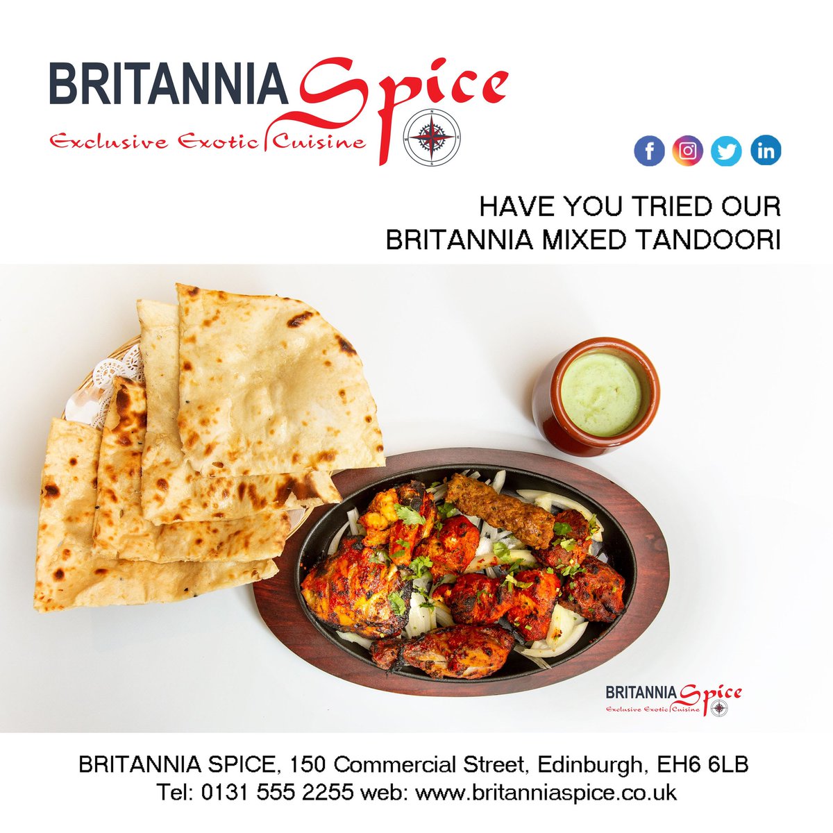 Britannia Spice 150 Commercial Street, Edinburgh, EH6 6LB   E:  info@britanniaspice.co.uk P:  0131 555 2255 W:  britanniaspice.co.uk #BritanniaSpice #Bangladeshi #Indian #Restaurant #OceanTerminal #Leith #Edinburgh