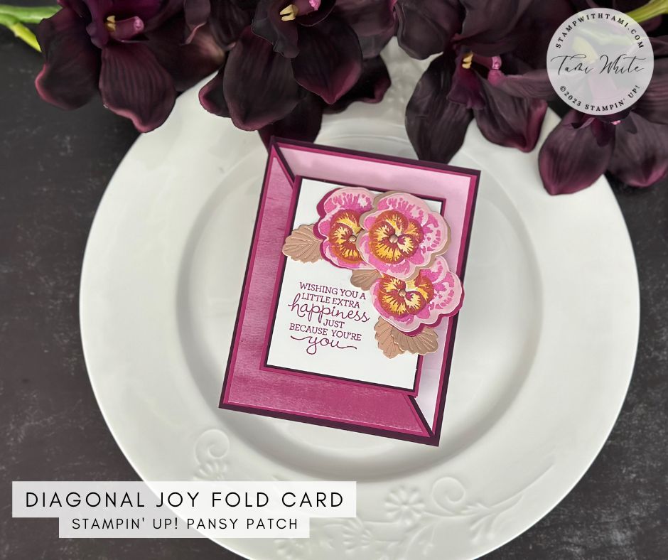 stampwithtami's tweet photo. I shared how to make these diagonal joy fold cards with the Pansy Petals stamp set on today's video. Check it out and download the template here: https://t.co/8eWnJCByF5

#ShareStampinUp #simplestamping #handmadecards #stampinup   #CreateWithStampinUp https://t.co/X8rgcaJv1D