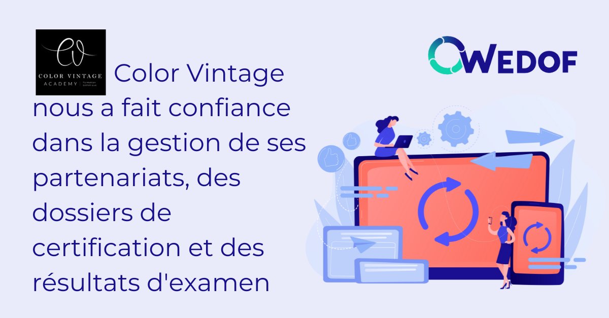 #Wedof est heureux de compter #ColorVintageAcademy comme un de ses organismes de certification collaborateurs.

#dossiercpf #edof #gestionformations #organismecertificateur #logicielformation #apiformation