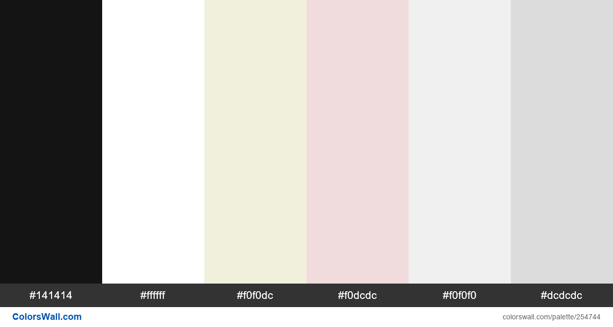 colorswall's tweet image. Design ui ux uiux #141414, #ffffff, #f0f0dc, #f0dcdc, #f0f0f0, #dcdcdc #colors #palette colorswall.com/palette/254744