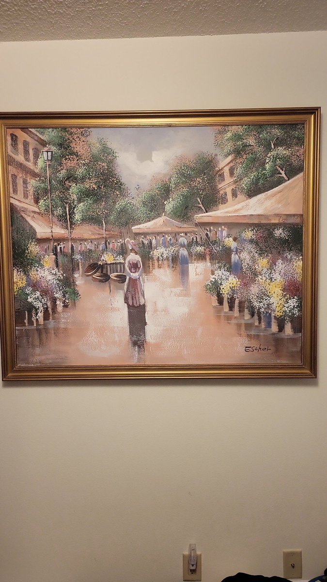 bigbigirl's tweet photo. This piece stopped me in my tracks at first sight. The best 13$ I have ever spent. Anyone recognize the artist? #consignmentshopping #poppingtags #Esther #art #inspired https://t.co/j93XSSuJmM