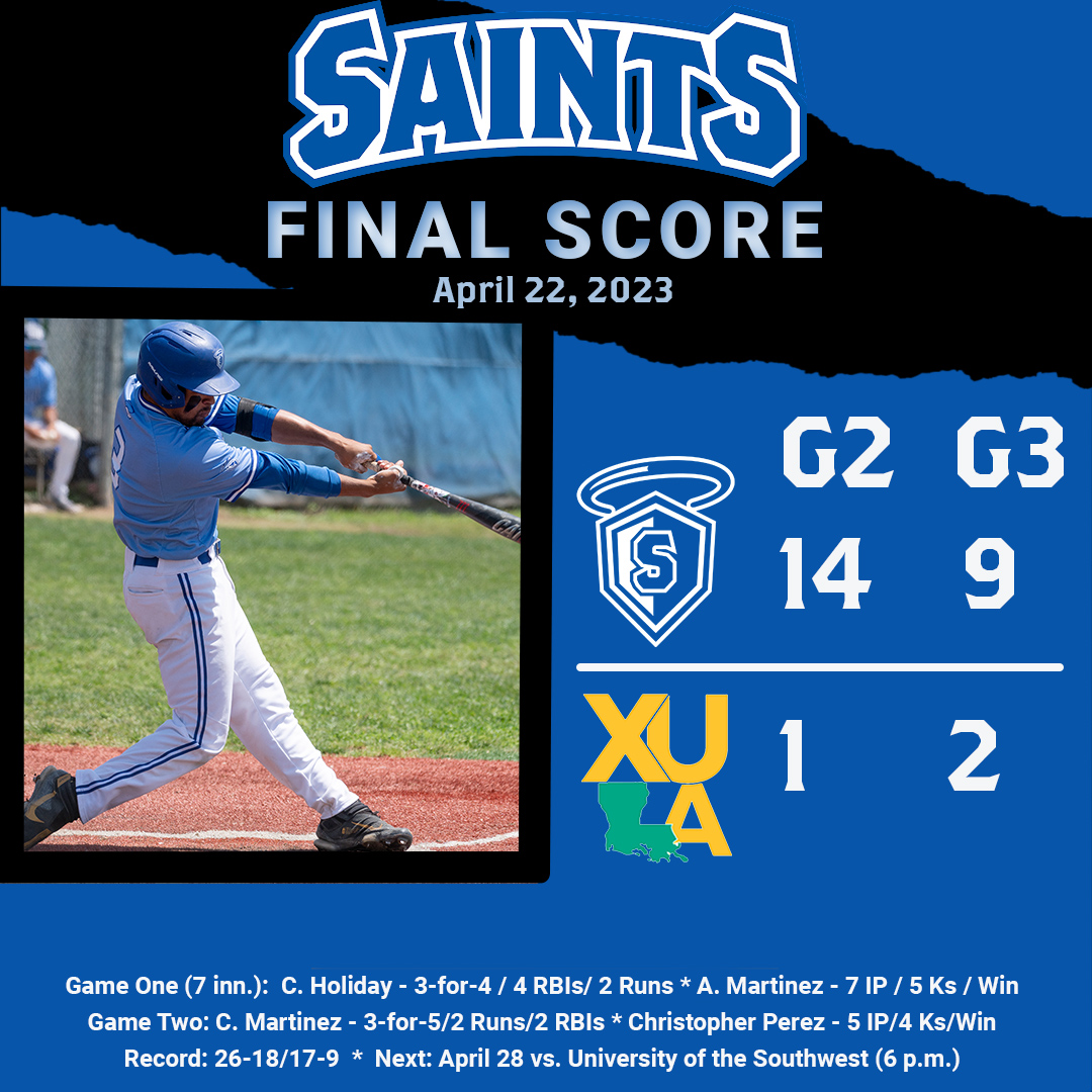 OLLUSaints's tweet photo. #SaintsPostGame: #OLLUBaseball takes the Red River Athletic Conference series against Xavier today. Full story, highlights and coach interview will be uploaded later. #WingsUpSaints https://t.co/UBkmcRN9gb