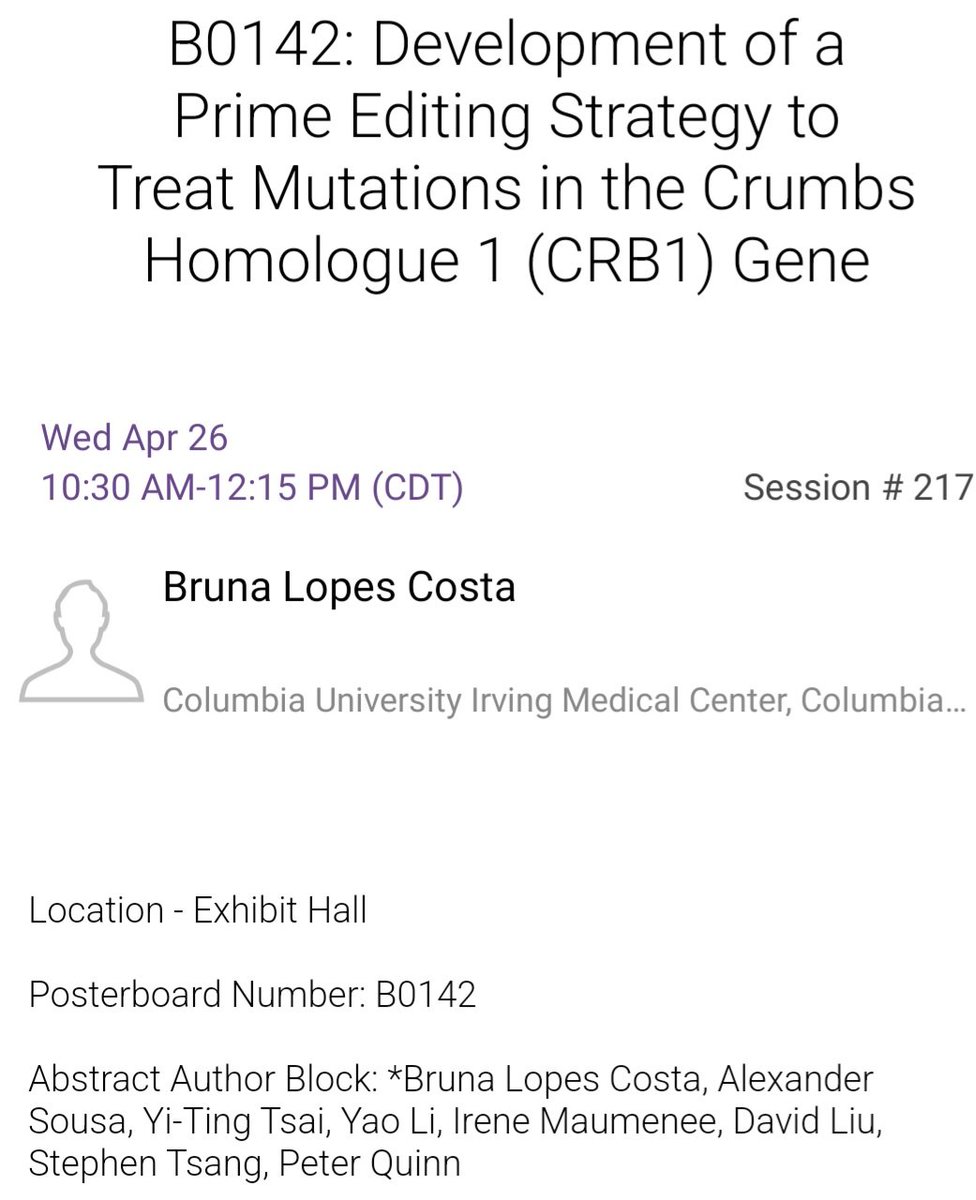 PeterMJQuinn's tweet photo. Looking forward to sharing our research at #ARVO2023! Prime Editing and Gene Augmentation approaches for #CRB1 #PRPH2 https://t.co/4nViRY9iYa