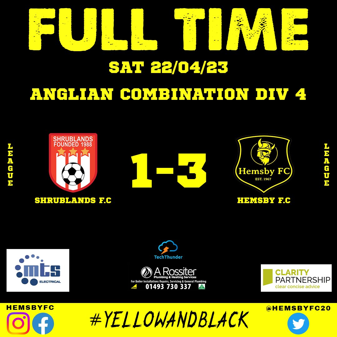 HemsbyFC20's tweet photo. 🟡⚫️💪💪💪⚫️🟡
3 Points 
#hemsbyfc #nonleaguefootball #angliancom #yellowandblack #mtselectrical #arossiterplumbing #claritypartnership #shrublandsfc #3pointsinthebag https://t.co/UBYV22VcHm
