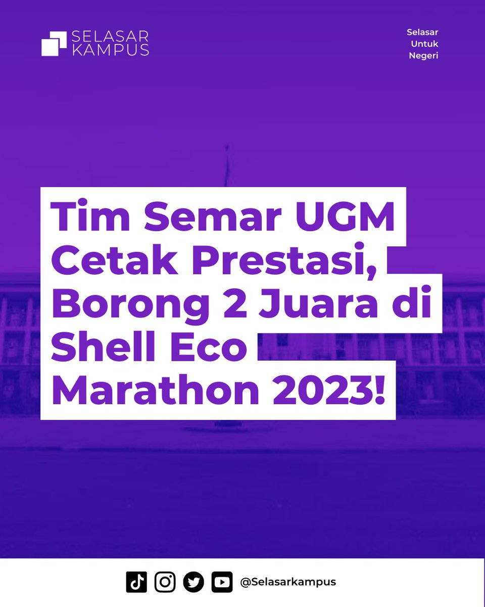 selasarkampus's tweet photo. Tim Semar UGM Cetak Prestasi, Borong 2 Juara di Shell Eco Marathon 2023!
Selengkapnya: https://t.co/ulIT05Fw2j

#TimSemarUGM #JuaraShellEcoMarathon2023 #PrestasiInternasional #EnergiHijau #InovasiMudaIndonesia #SobatLaskarBerprestasi #BanggaIndonesia #UGM https://t.co/d5DTvUXbMn