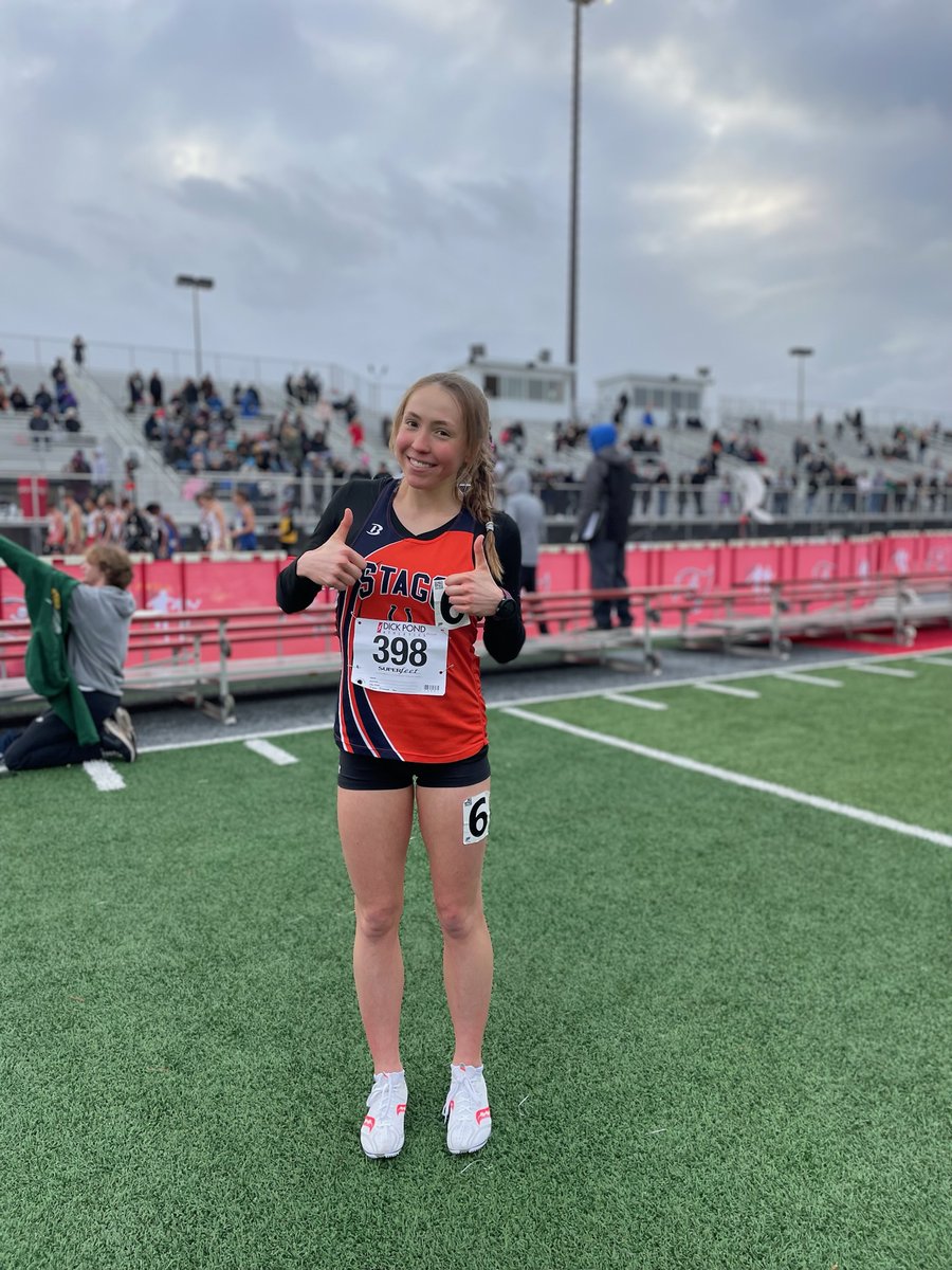 StaggGirlsTF's tweet photo. Another outstanding race by junior Amanda Pocica!! It wasn't enough just to qualify for the 1600 at the Palatine Distance Night Invitational...so she ran a 8.45 second PR, set another school record (5:09.63), and finished 2nd in her heat (seeded 6th)!! Congratulations Amanda! https://t.co/T8bNlSl9Fi