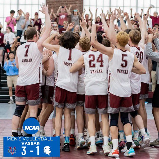 Congrats to <a href="/VassarAthletics/">Vassar Athletics</a> <a href="/VassarMVB/">Vassar College MVB</a> who advanced to the 2023 #NCAA National Semifinals after a four-set win over Southern Virginia! Andrew Kim slammed 20 kills for Vassar, who has now won 25 straight and improve to 26-1! #UVC #NCAAMVB
