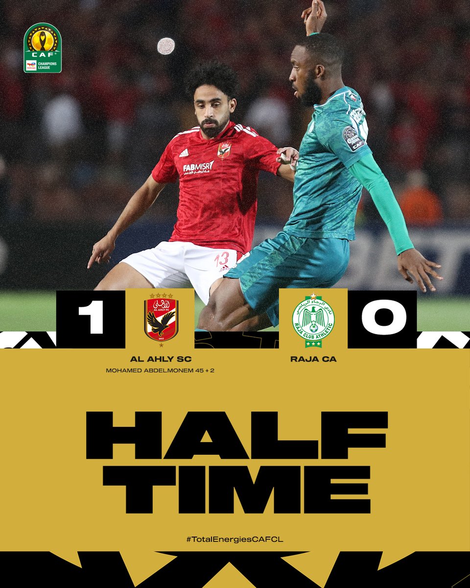 CAFCLCC's tweet photo. A late header from Abdelmonem gives @AlAhly the lead by the half-time break!

#TotalEnergiesCAFCL | #ASCRCA https://t.co/ABfALaph40