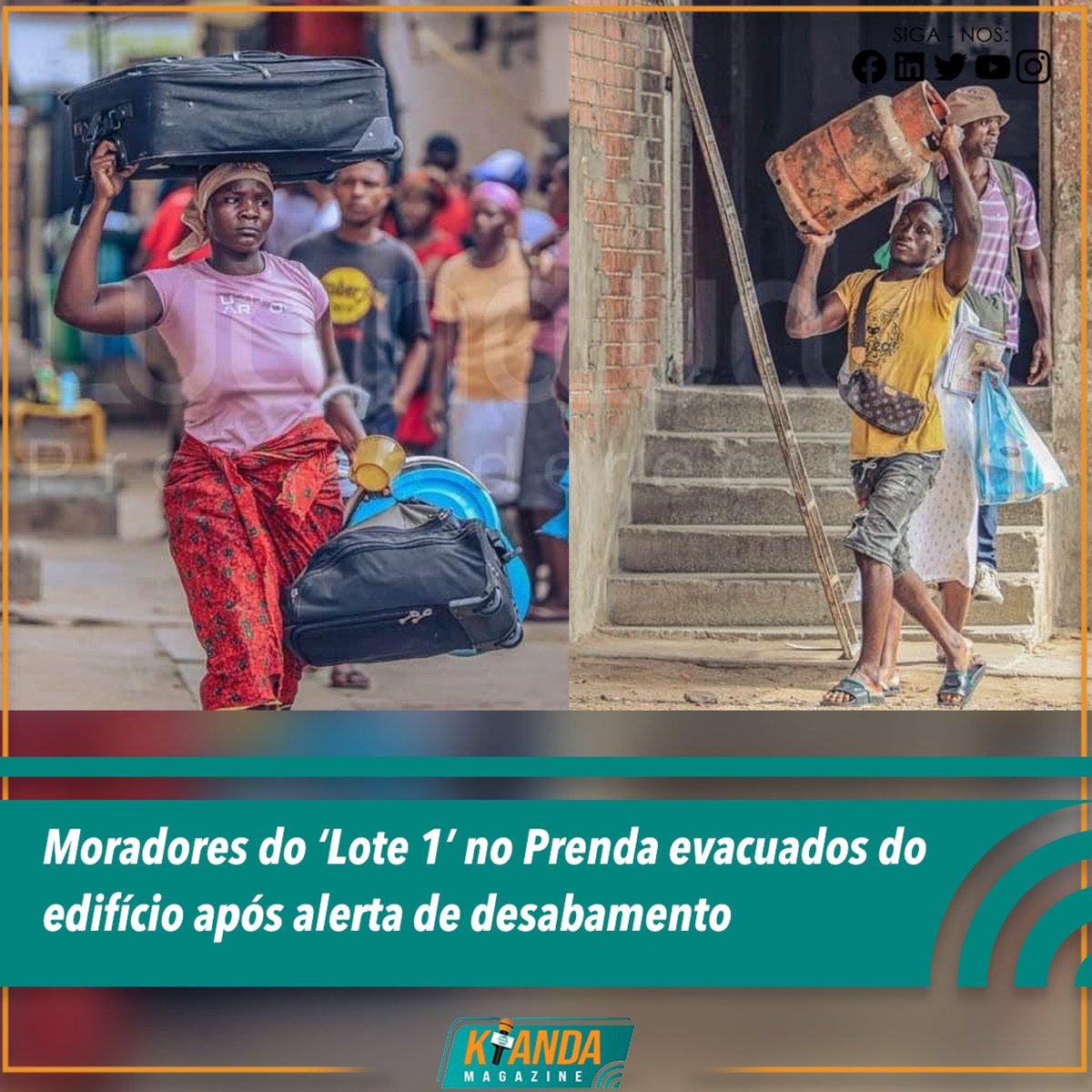 KiandaMagazine's tweet photo. Após alerta das autoridades sobre o possível desabamento nas próximas horas do edifício Lote 1, no Bairro Prenda, vários moradores já começaram a abandonar as residências.

#kiandamagazine #sociedade #informacao #angola #mundo https://t.co/vMSxkPRsV2