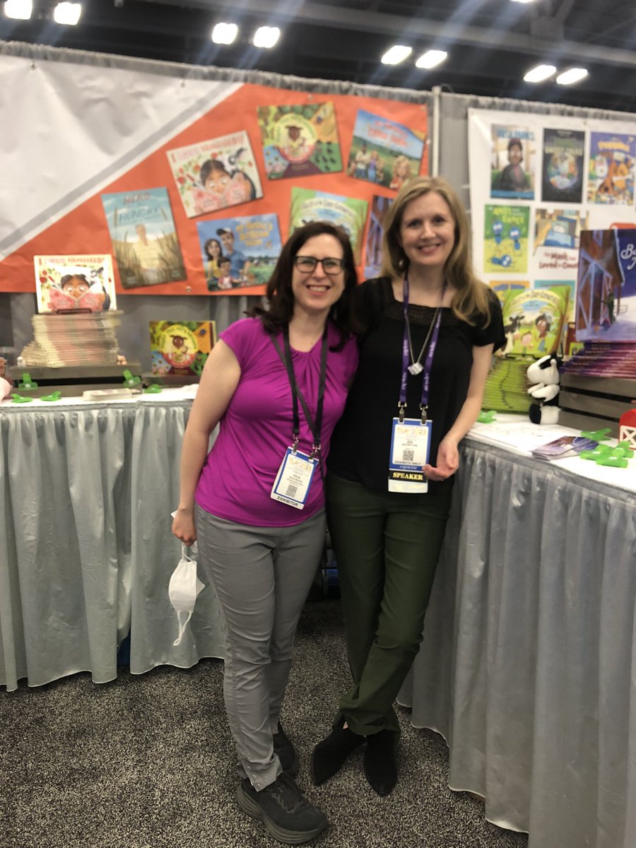 JenBetton's tweet photo. #BarnAtNight is at #TLA23! With the lovely Julia Recko at the @FeedingMndsPrs booth #2306. You can also spy @reneekurilla’s adorable new book #FarmBoots. #readagbooks  #readagbookstx #tla2023 #txla @TXLA https://t.co/kj0vIpDfBX