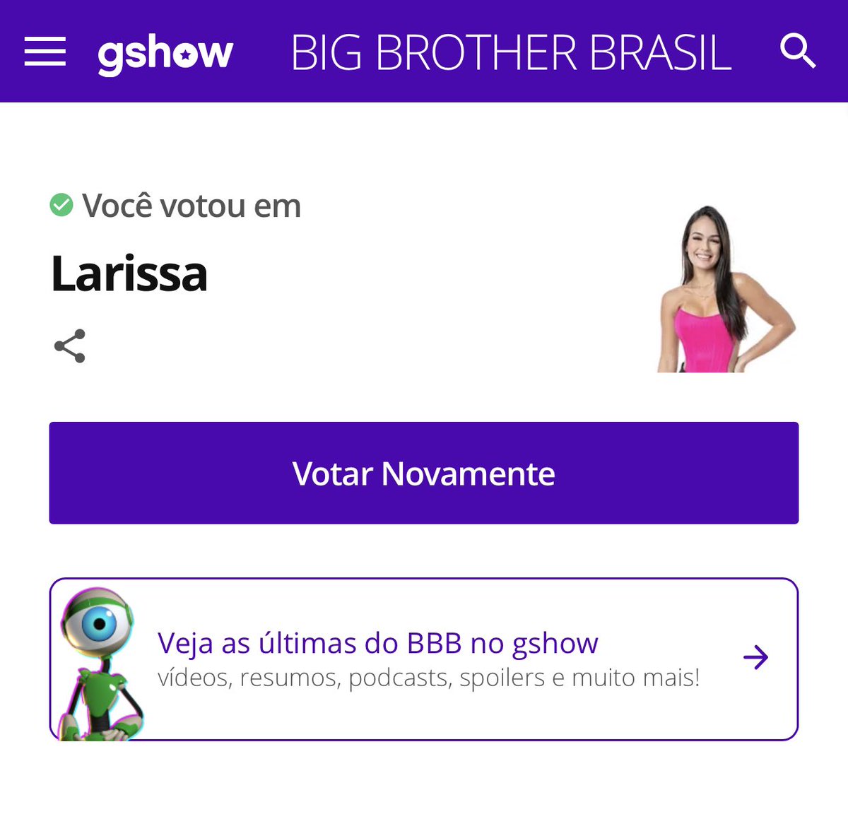 girlwearsart's tweet photo. continuem votando na general dentução, descontem a raiva de vcs nos votos lá no gshow #ForaLarissa #ForaLariTruce https://t.co/Gap4l4WHWU