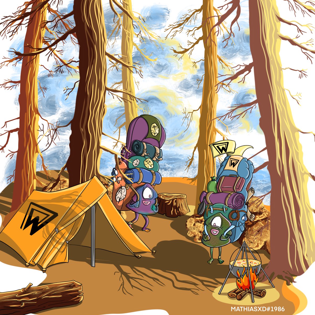 Mathizor's tweet image. Hiking in the company with friend is very entertaining: it's part of a day off, and for some it's part of life. Hiking in a magical forest with tents, a campfire and close friends is a recipe for a great mood and a charge of vivacity and strength @wootch_io