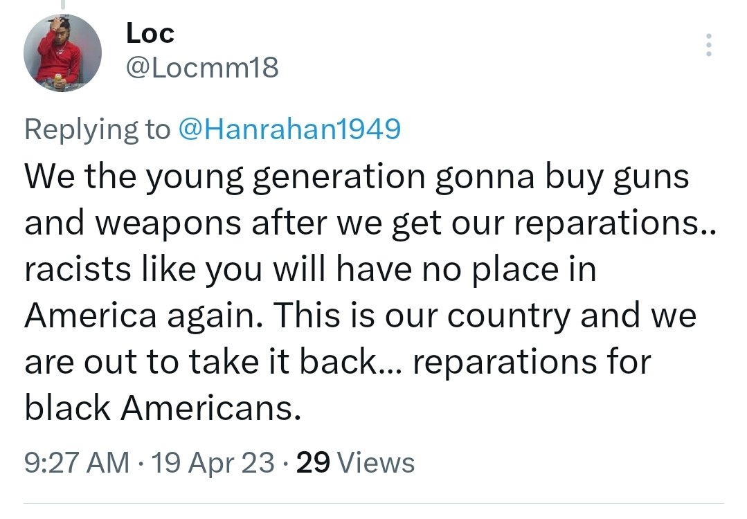 shane7777ssss's tweet photo. This is the mindset of this community. Even if we paid reparations, they don't want white people in the United States anymore. https://t.co/e11Czhm1xr
