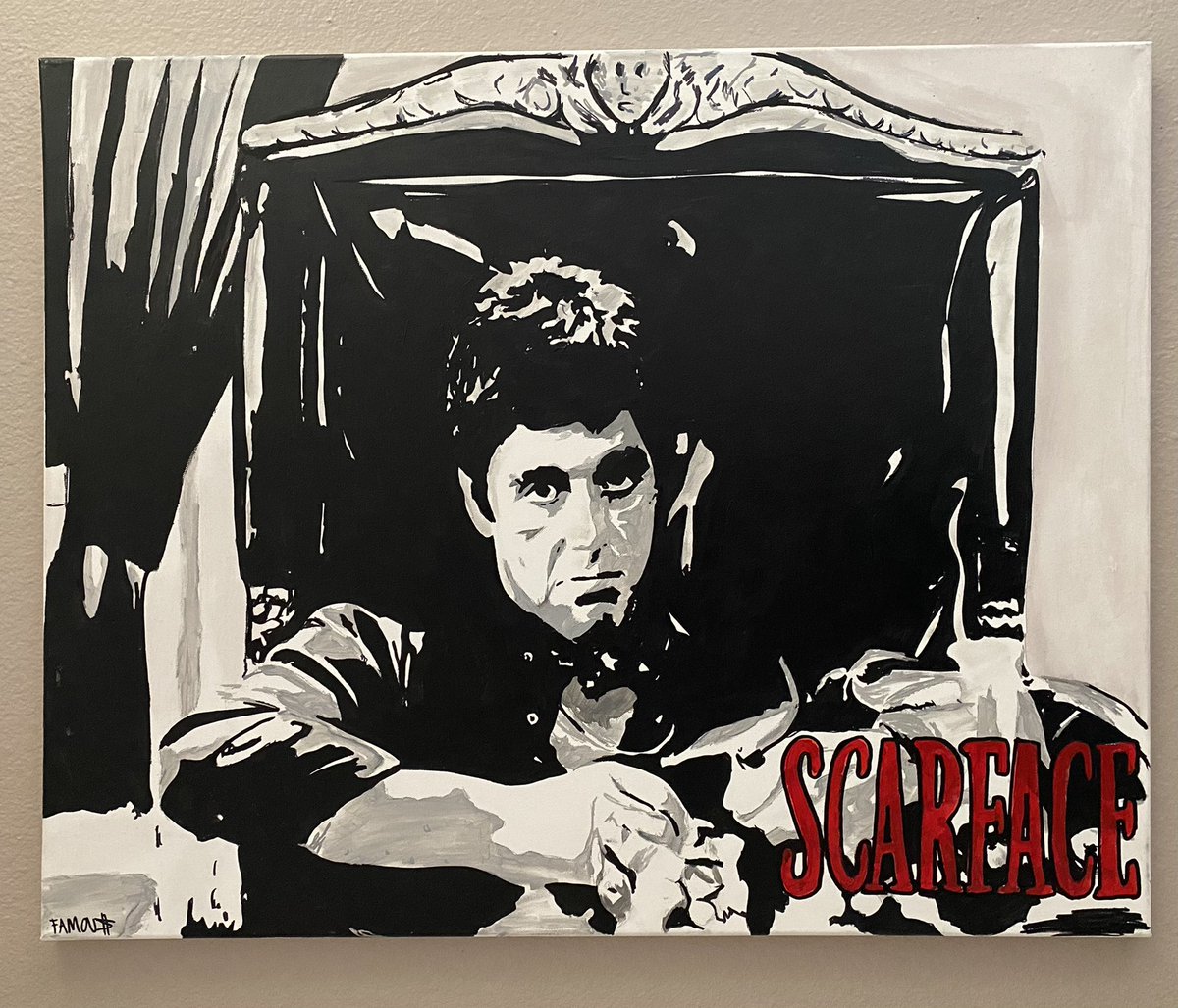 JohnFamousArt's tweet photo. Scarface 24x30 inch painting by #JohnFamousArt #Scarface #AlPacino #SayHelloToMyLittleFriend #SayHelloToTheBadGuy #BadGuy #DrugDealer #Miami #Cartel #GetTheYayo #PortOfMiami #DadeCounty #MichellePhifer #Minolo #StreetArt #MiamiBeach #TonyMontana #gangsta #OG #Supreme #GameStop https://t.co/ziEMb2SbUp