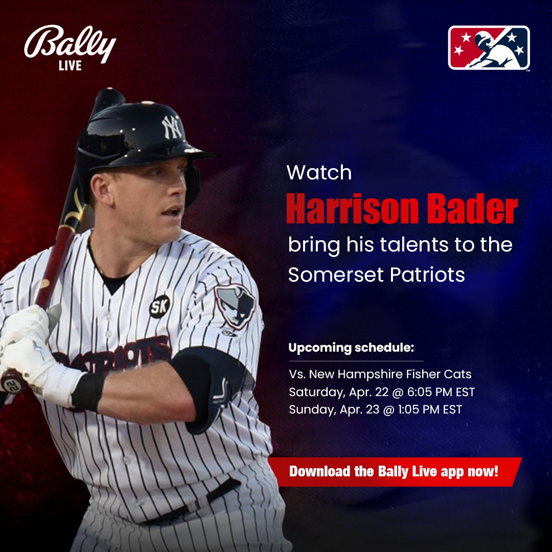 Bally__Sports's tweet image. Harrison Bader is bringing his A-game to the plate for the Somerset Patriots. ⚾🔥

Tune into Bally Live to witness the thunderous performance live. ⚡ 🙌

📲 Download now: applink.ballylive.app

@aybaybader @SOMPatriots #MiLBonBally #BallyLive #SomersetPatriots