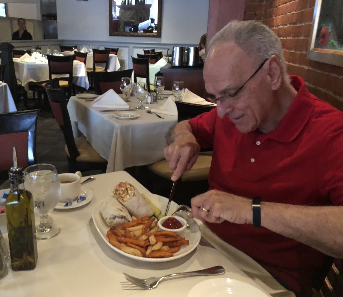 Lunch with the best guy I’ve ever known. Happy as could be with his Buffalo chicken wrap and mix of sweet potato and regular fries. #MyDad #LuckySon