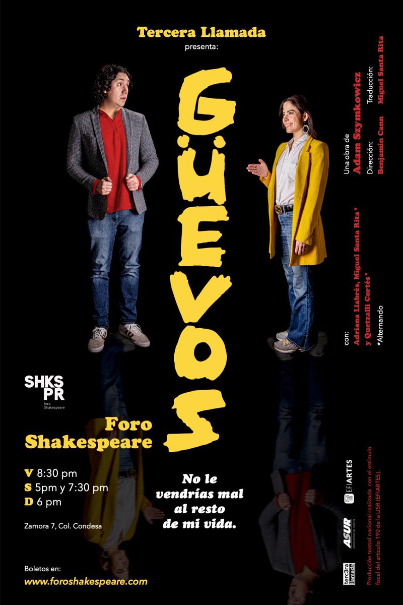CineSpoilersMex's tweet photo. Les tenemos pases dobles para que disfruten de #Guevos  con @adrillabres y 
@santaritamm hoy a las 17 horas en el @ForoShakespeare 

✅Sólo debes seguirnos 
✅Dar RT y Fav 
✅Escribe tu nombre completo https://t.co/GVkBCsx1ew