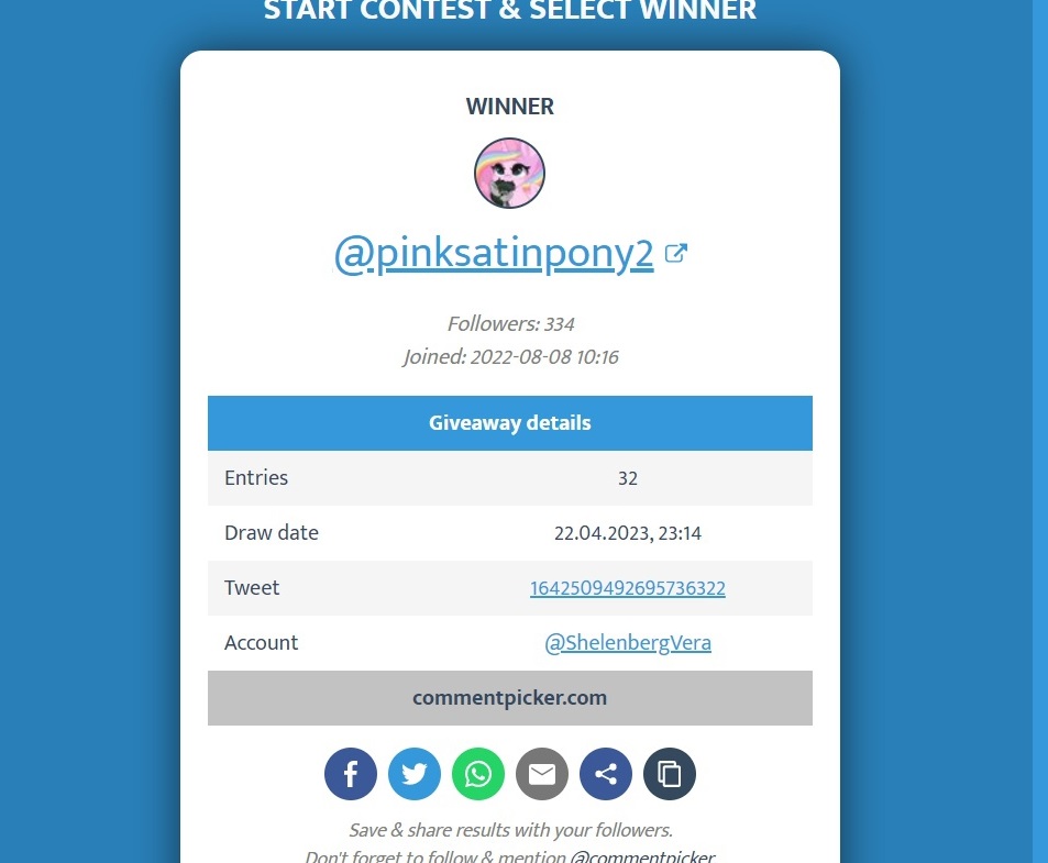 ShelenbergVera's tweet photo. ✨Congratulations
@pinksatinpony2 
@MoonSobble

Thanks everyone for participating!:DDD

Tweeter picker decided to throw me, saying that my tweet does not exist, I used another program.

\went to the basement to draw lottery art\ https://t.co/MGwYWP3Vrz