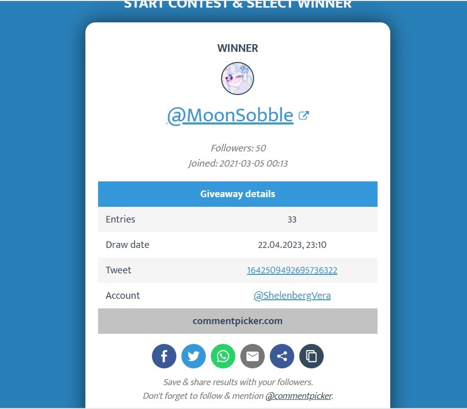 ShelenbergVera's tweet photo. ✨Congratulations
@pinksatinpony2 
@MoonSobble

Thanks everyone for participating!:DDD

Tweeter picker decided to throw me, saying that my tweet does not exist, I used another program.

\went to the basement to draw lottery art\ https://t.co/MGwYWP3Vrz