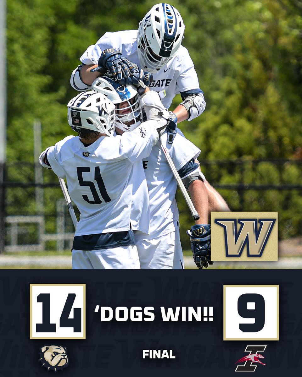 BULLDOGS WIN!!!!!!

#4 <a href="/WingateLacrosse/">Wingate Lacrosse</a> takes down #3 UIndy 14-9!

Grieco &amp; Riley combined for 10 goals &amp; 3 assists; Caponi piled up 16 saves, Rupprecht won 13 face-offs &amp; had 8 ground balls!

11 straight wins!

#OneDog