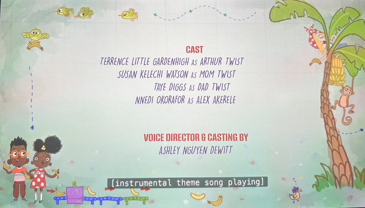 Nnedi's tweet image. I've made my debut as a voice actor playing famous writer "Alex Akerele" on Netflix’s Emmy Award-winning series Ada Twist, Scientist, 😆! I'm in Ep. 19, Season 4, released today, “Getting It Write".

It’s produced by Barack and Michelle Obama. So surreal to be in the credits.