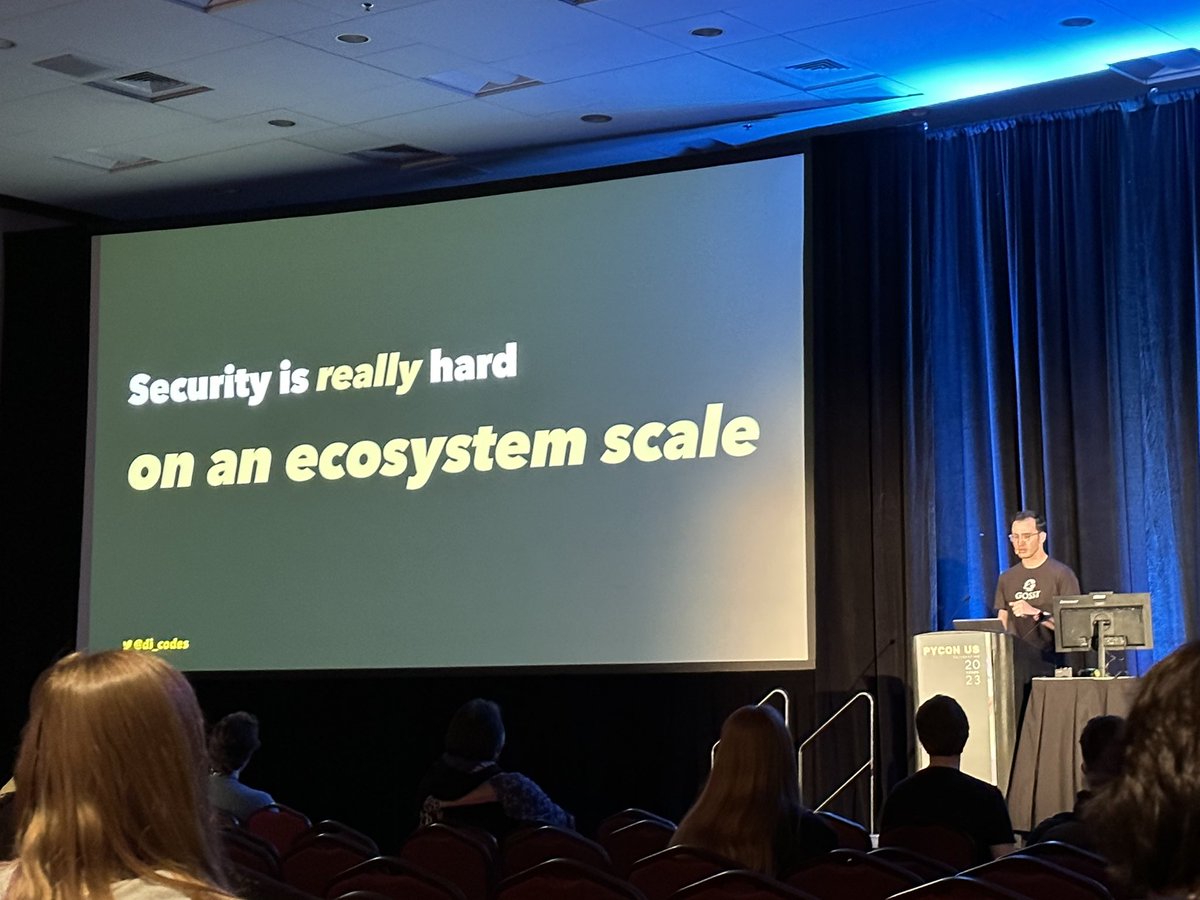 Now at #PyCon: @di_codes on how to elevate ecosystems with security, at scale.