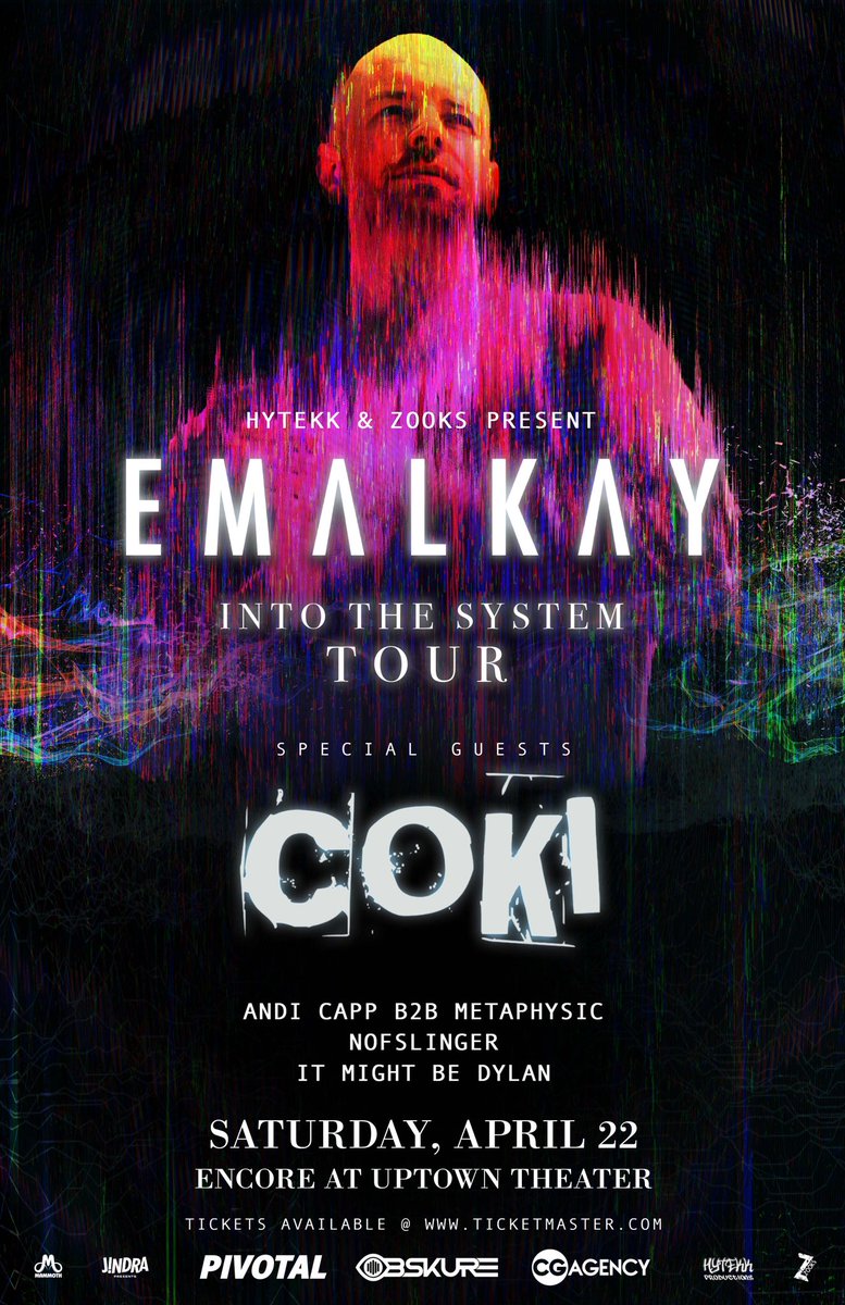 ZOOKSProduction's tweet image. 🚨 TONIGHT IN KC 🚨
.
Join us for an evening with Emalkay, Coki, Andi Capp b2b Metaphysic, Nofslinger, and It Might Be Dylan at Encore! 🧬
.
Tickets: bit.ly/EmalkayZOOKS 🎟️