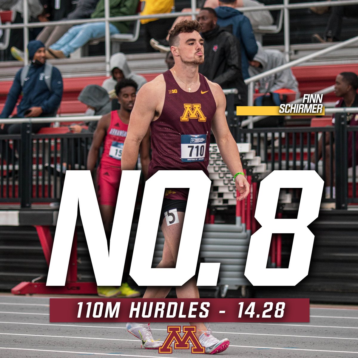 For the first time in his career <a href="/fdschirm17/">Finnigan</a> has broken into the 110m hurdles program top 10! His 14.28 at the LSU Alumni Gold is eighth all-time at the 'U'! 

#ncaaTF | #Gophers