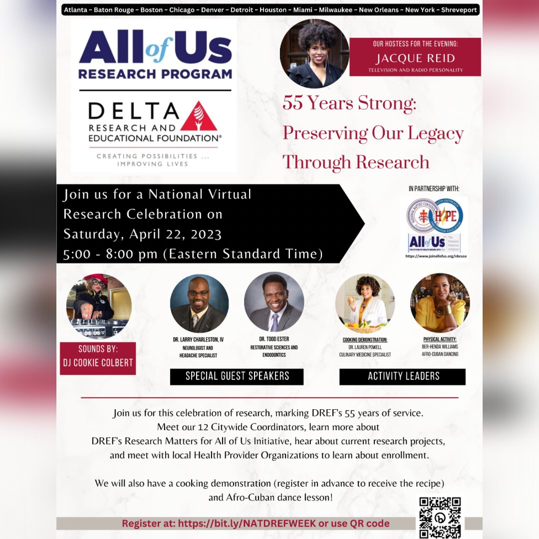 DREF_RsrchMtrs's tweet photo. Join us NOW for an informational, fun, health-centered event.

At 5 PM EST, we will celebrate DREF goin 55 Years Strong: Preserving Our Legacy through Research 🎉🔬👩🏾‍⚕️

Register/Join here: https://t.co/pRklNAAGRx

#DREFWeek
#HBCURAPUP #HBCUEngage 
#DREFAoUJourney
#DREFPopUPClinic #AllofUsDREF #JoinAllofUs #StayWOKEwithResearch