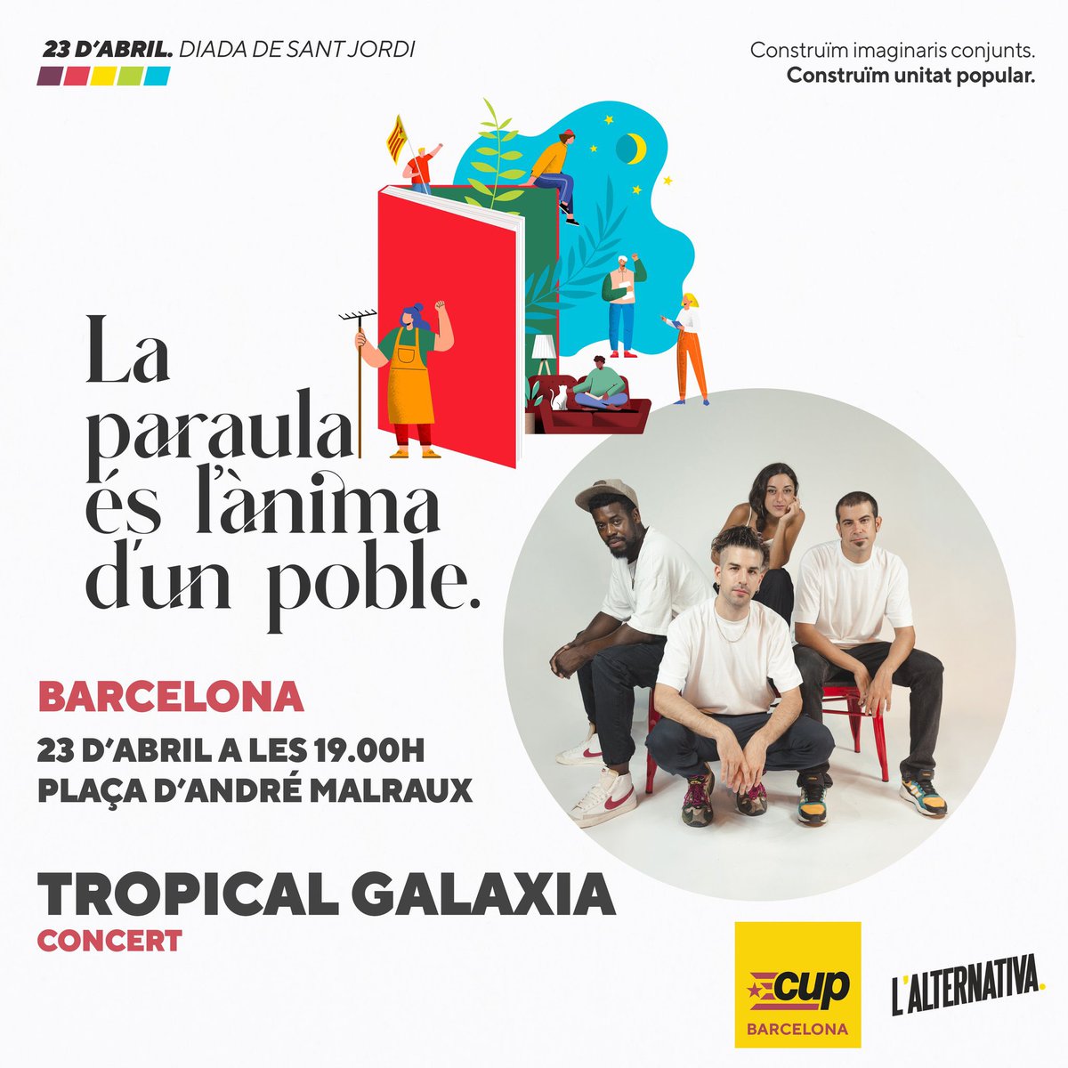 Sant Jordi és, possiblement, el dia més bonic de l’any. I què millor que acabar-lo amb un concert de Tropical Galaxia? 🔥BCN JA VENIM!!🔥 gràcies <a href="/CUPBarcelona/">CUP Barcelona ♀</a> 💛 <a href="/bashachanguerra/">Basha Changue (Löbery) 🏳️‍🌈🖤❤️</a> ✊