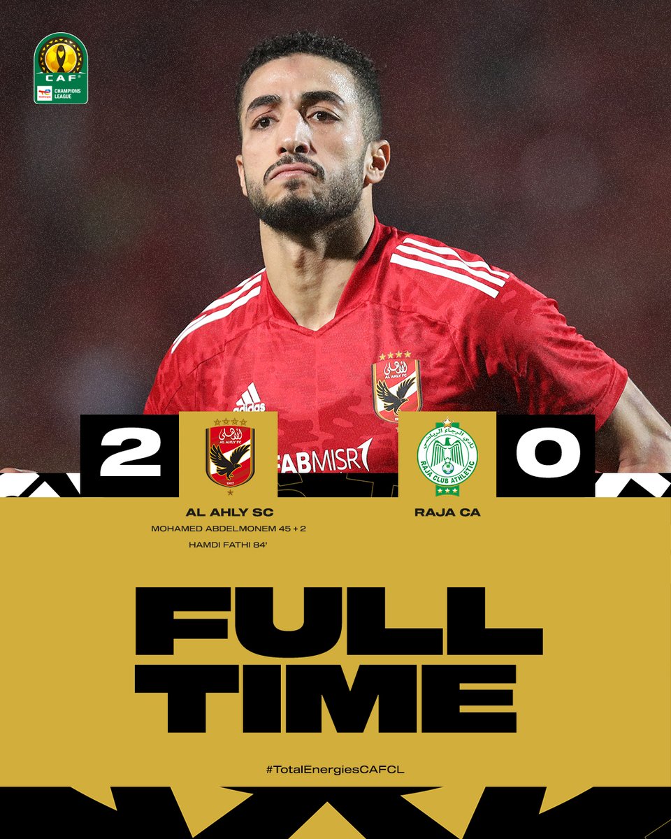 CAFCLCC_ar's tweet photo. ⏱️ نهاية المباراة!

بثنائية نظيفة، الأهلي يحقق فوزًا هامًا أمام الرجاء عقب مبارة مثيرة على ستاد القاهرة في ذهاب ربع نهائي دوري أبطال إفريقيا. 💥

#TotalEnergiesCAFCL | #ASCRCA https://t.co/RCVA53HNPC
