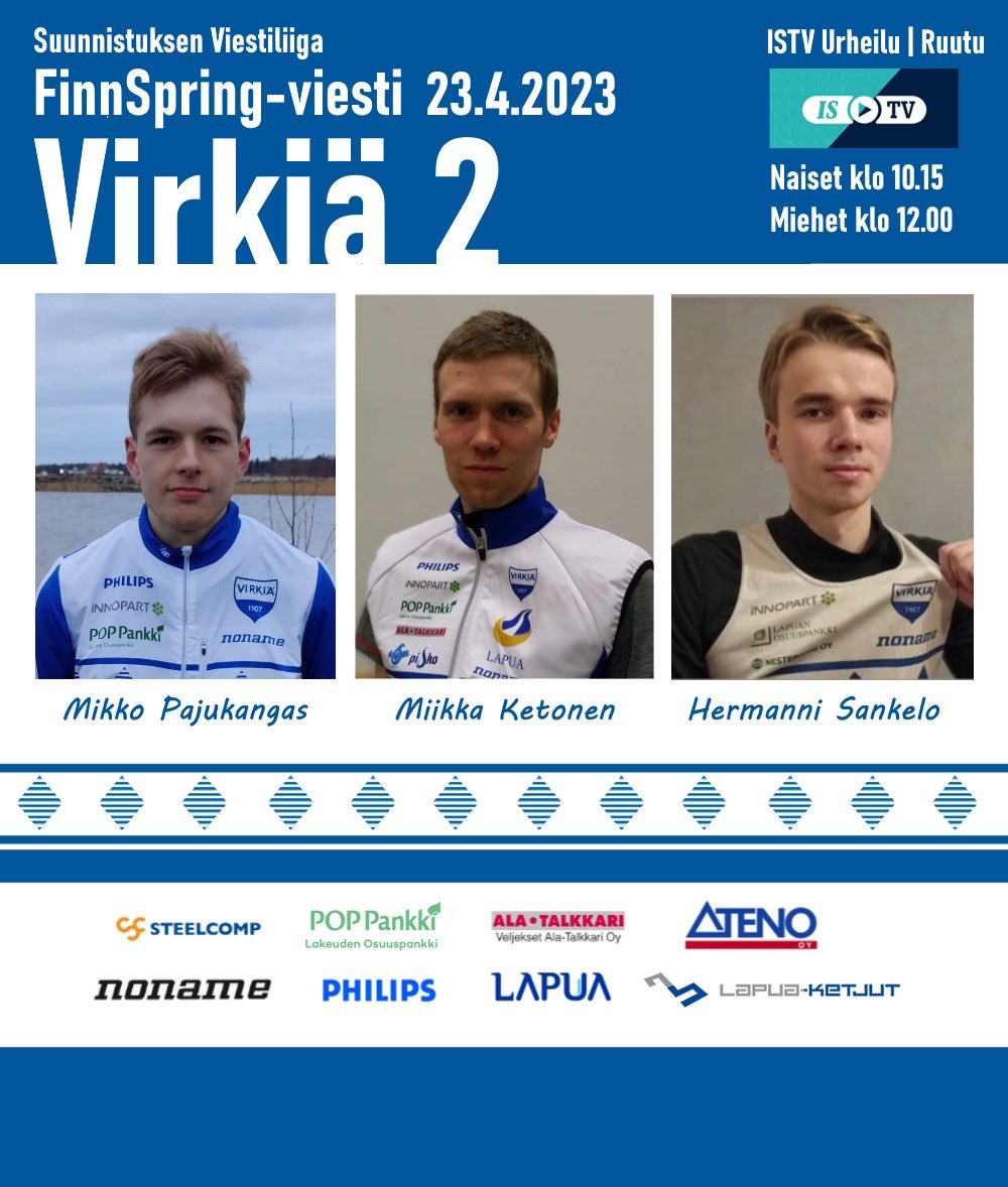 virkiasuunn's tweet photo. Virkiän joukkueet Viestiliigan avaukseen! Naisten joukkue viivalla klo 10.30 ja kolme miesten joukkuetta klo 12.10.

Su 23.4. klo 10.15 alkaen suorana ISTV Urheilu ja Ruutu.

#suunnistus #viestiliiga https://t.co/GumVvEn3Ya