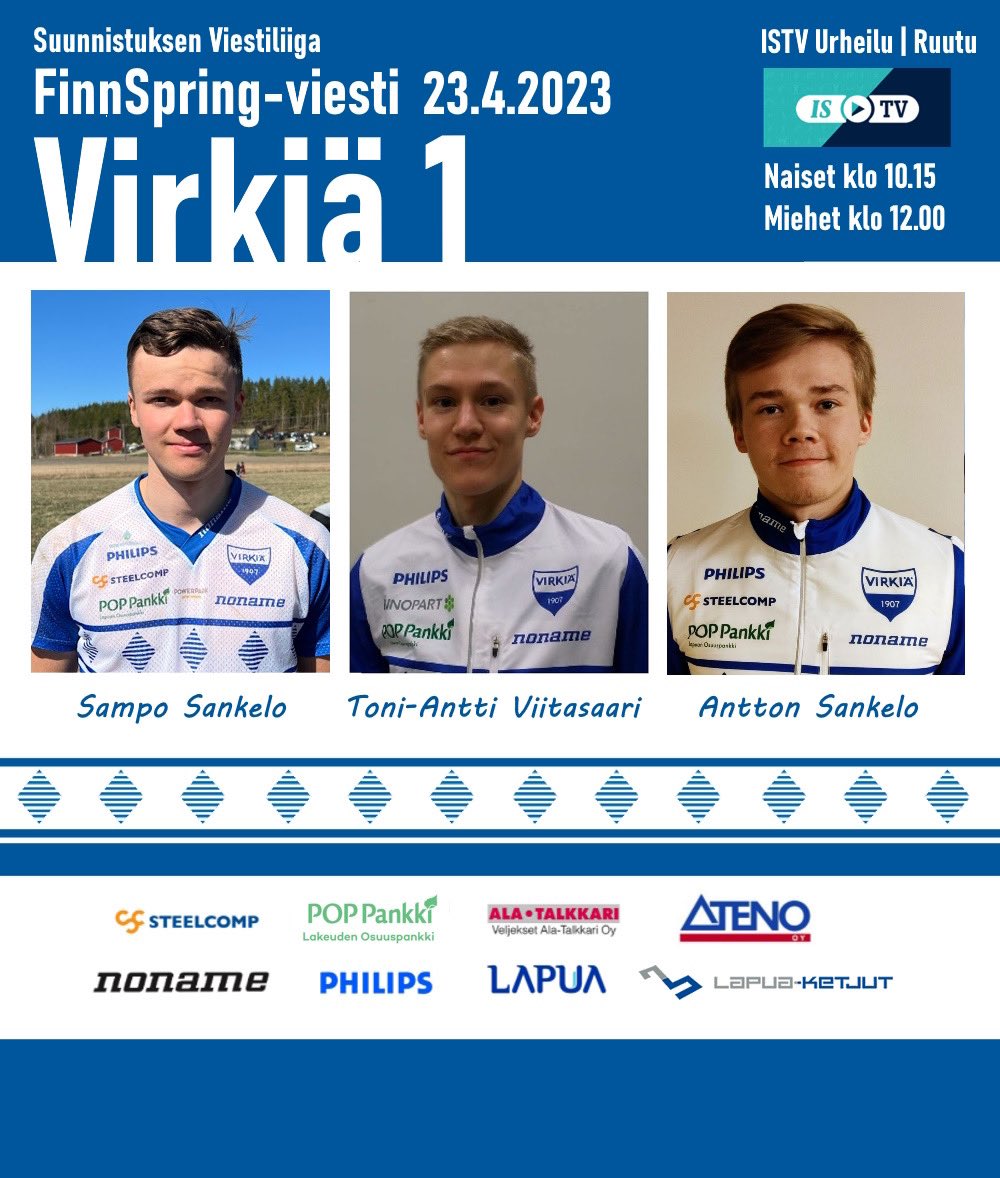 virkiasuunn's tweet photo. Virkiän joukkueet Viestiliigan avaukseen! Naisten joukkue viivalla klo 10.30 ja kolme miesten joukkuetta klo 12.10.

Su 23.4. klo 10.15 alkaen suorana ISTV Urheilu ja Ruutu.

#suunnistus #viestiliiga https://t.co/GumVvEn3Ya