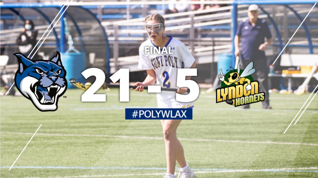 #PolyWINS! 🥍
#PolyWLAX move into fourth place in the NAC with a 21-5 win over NVU-Lyndon. 
Kaitlin Kopcsz had 🔟 points with 6️⃣ goals and 4️⃣ asst. 💪
Molly Burdick had 🔟 points on 7️⃣ goals and 3️⃣ asst.🔥
Rylie Fisher had 3️⃣ goals 😆
#d3lax