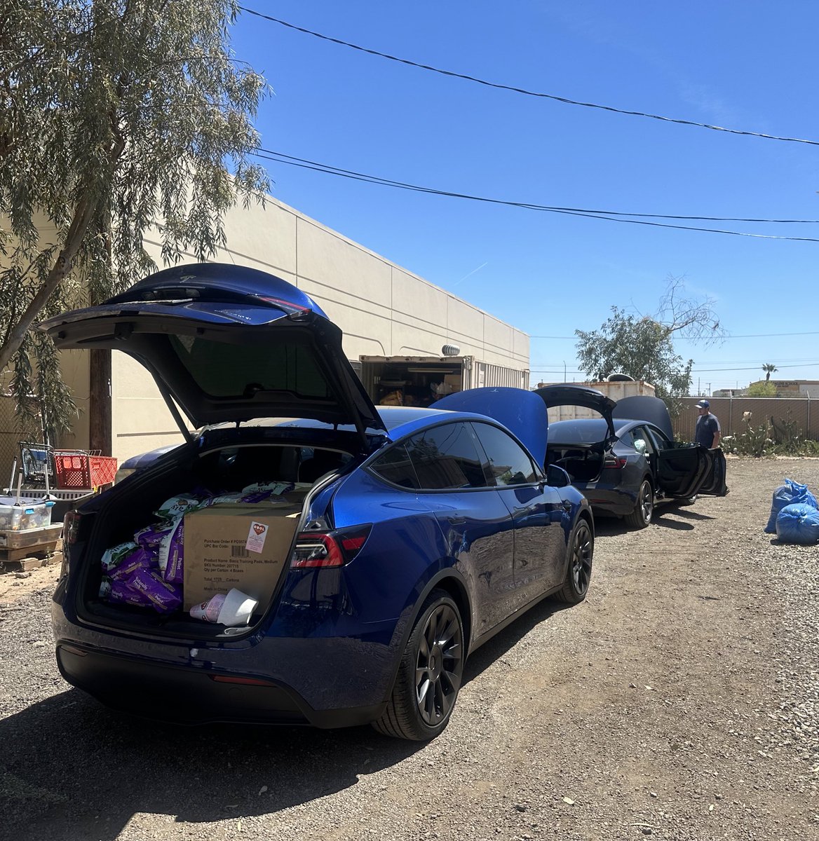 BLKMDL3's tweet photo. 3 car fulls of dog beds, blankets, toys, cleaning supplies, and various supplies dropped off at the Imperial Valley Humane Society in El Centro for the @SDTeslaClub watts for wags event. @rachellee221 @ChargePozitive #AdoptDontShop https://t.co/CsxQVU6QrG