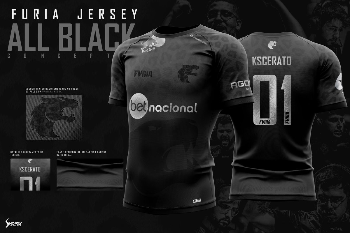 SnowayDesigner's tweet photo. Furia Jersey Concept - ALL BLACK EDITION
Vista, torça e sinta a @FURIA 🖤
👇
Projeto no Behance: https://t.co/RQPqC3Y83b
#furia #DIADEFURIA #csgo #furiagg #kscerato
@kscerato @aakkari @saffeecsgo @dropcsgo_ @yuurih @arTcsgo @guerri https://t.co/i8kWwe4ELf