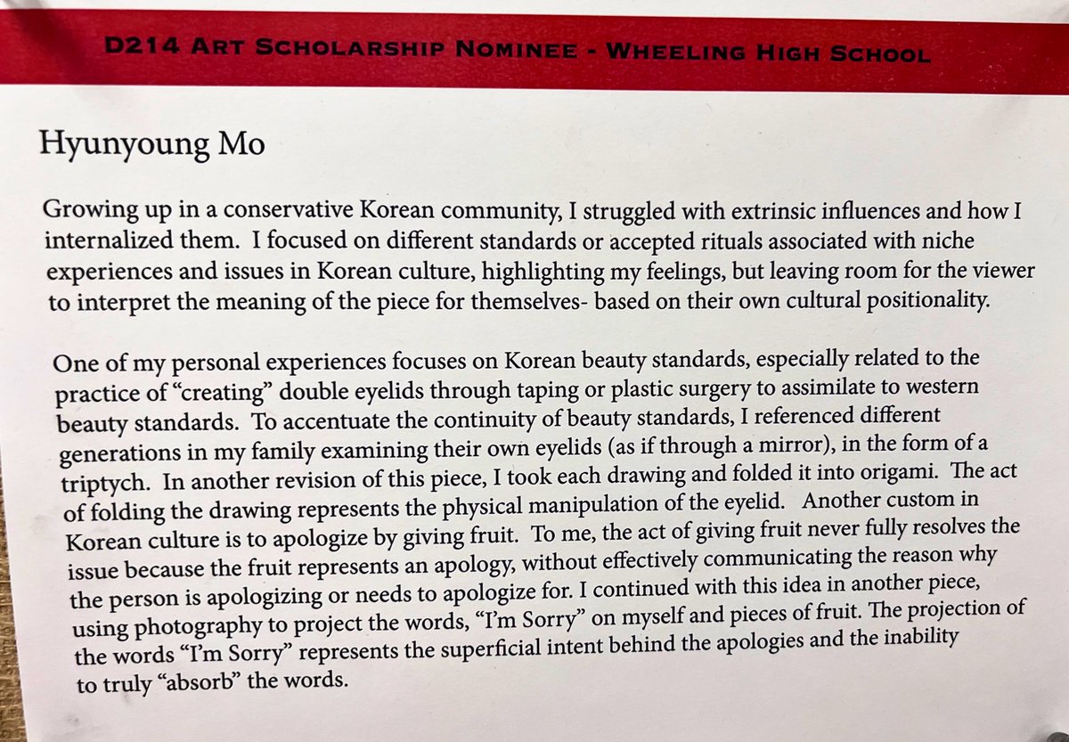 mary luckritz (@mluckritz) on Twitter photo Congratulations!
<a href="/WHS_FineArts/">Wheeling Fine Arts</a> senior HYUNYOUNG MO who won <a href="/District214/">District 214</a> Art Scholarship at today's Art Expo! She is attending School for Visual Arts (SVA) in NYC next year! <a href="/hubbardbradford/">Dr. Bradford Hubbard</a> <a href="/Rebeccah_silver/">Rebeccah Silver</a> Congratulations!
<a href="/WHS_FineArts/">Wheeling Fine Arts</a> senior HYUNYOUNG MO who won <a href="/District214/">District 214</a> Art Scholarship at today's Art Expo! She is attending School for Visual Arts (SVA) in NYC next year! <a href="/hubbardbradford/">Dr. Bradford Hubbard</a> <a href="/Rebeccah_silver/">Rebeccah Silver</a>