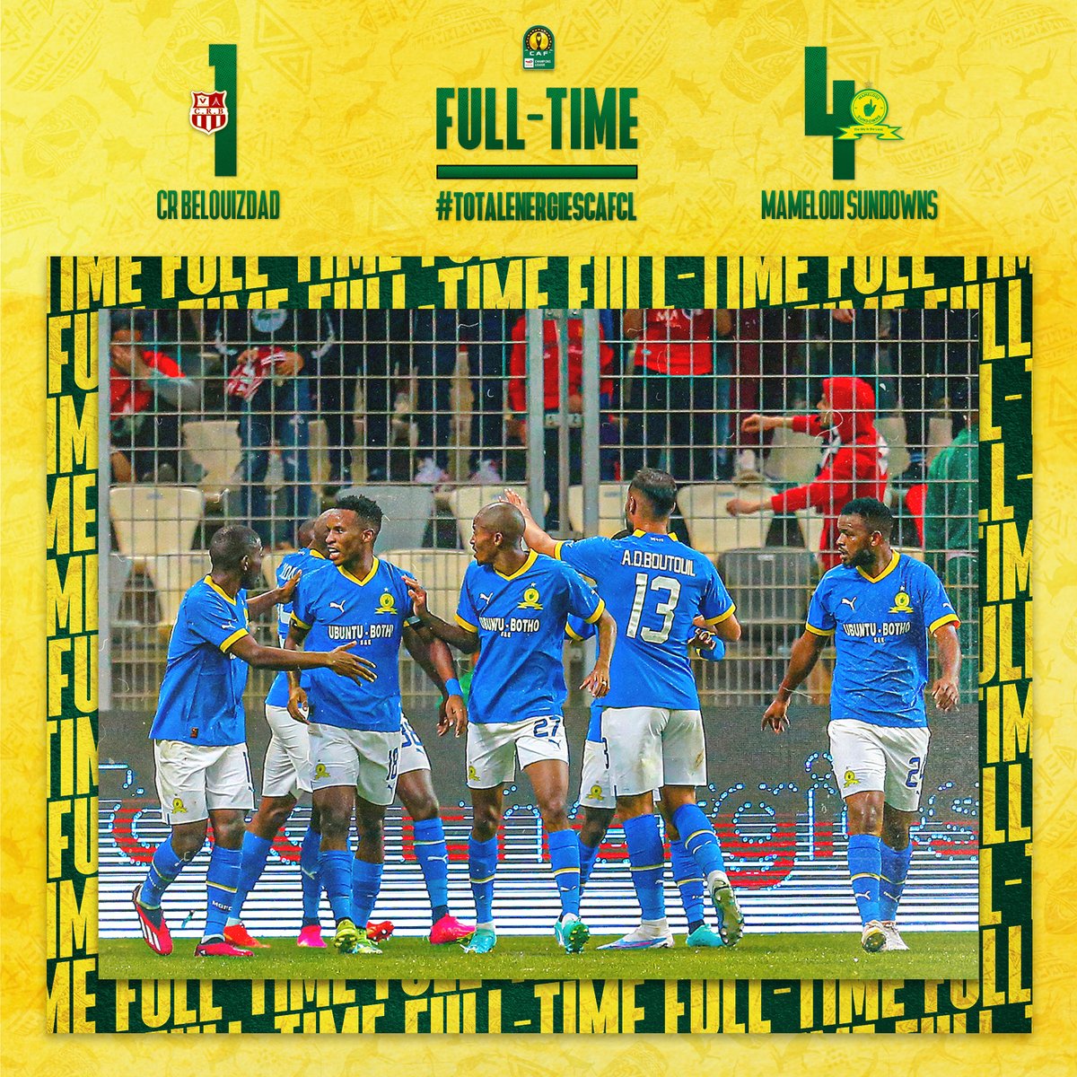 Masandawana's tweet image. An emphatic performance in Algeria sees Bafana Ba Style get back to winning ways! Time to switch our focus to the next one! 👆 

CR Belouizdad (45+3' Rebiai) 1⃣➖4⃣ Mamelodi Sundowns (6', 51' Shalulile, 20' Maema, 90+2' Mailula)

#Sundowns #DownsLive #TotalEnergiesCAFCL
