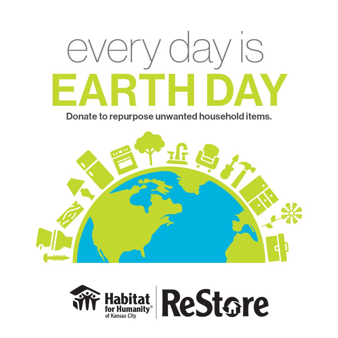 ReStoreKC's tweet photo. It's Earth Day! Celebrate with ReStore!

Did you know that we keep over 6 million tons of reusable materials out of our Kansas City waste stream annually? Help show a little love to our planet by shopping with us today. Save 20% off all used items for our Earth Day Sale! 🌎♻️ https://t.co/TFm2cDiMwH