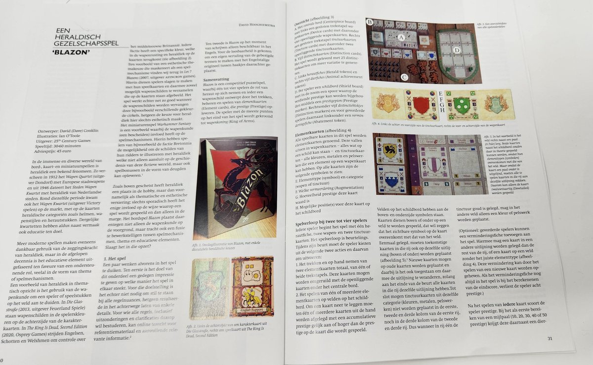 Cool to see Blazon get some love in a Dutch #heraldry periodical with a familiar name. Sent to me by a "fan". Google translate says it was a good review! <a href="/25thCG/">25th Century Games</a> <a href="/ianotooletweets/">Ian O'Toole</a>