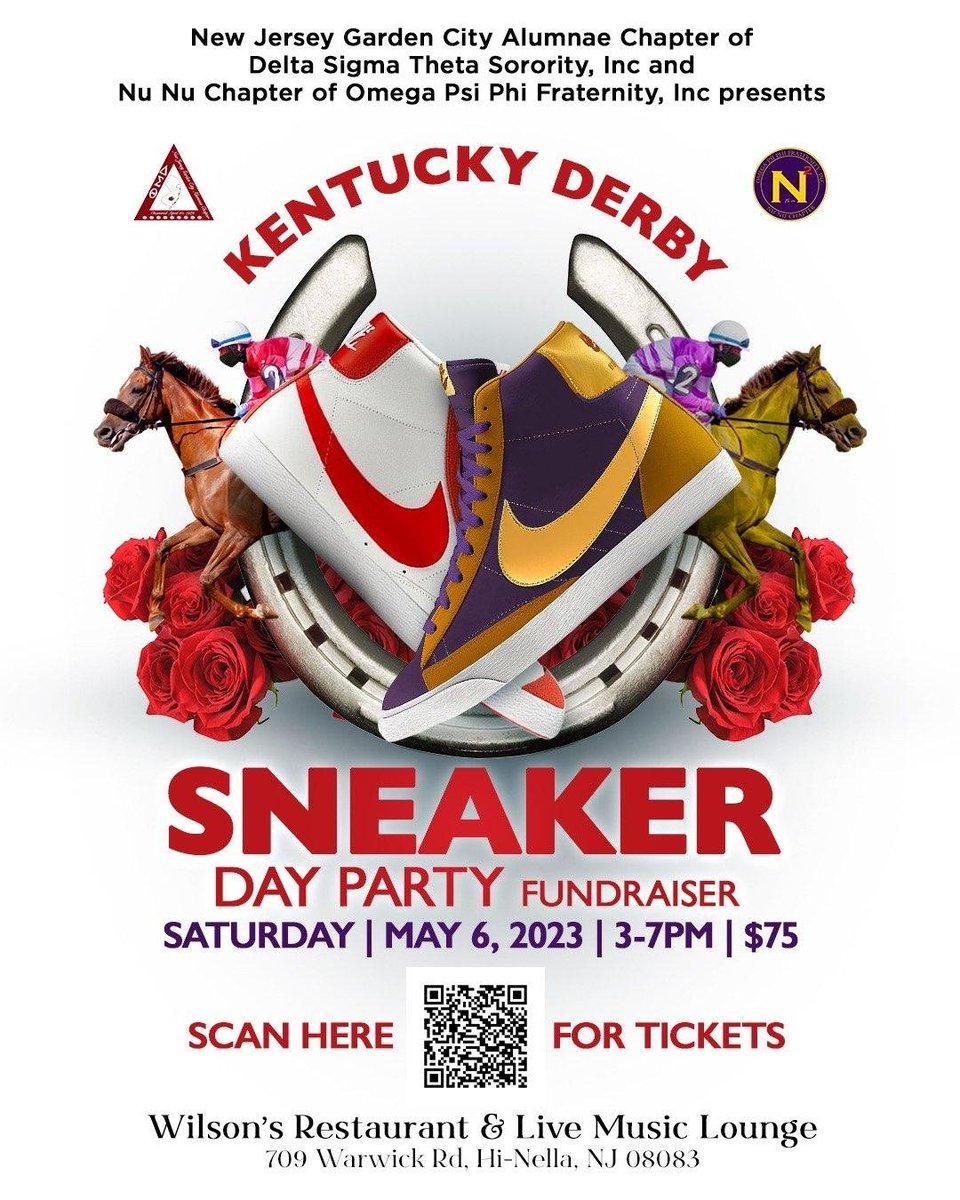 2 wks from today, we'll see you at our official return to our in person Kentucky Derby Sneaker Day Party @ Wilson's Restaurant &amp; Live Music. Put on your sharpest attire, hat, bow ties,  kicks &amp; join us. We're outside with a brand new vibe. See you there, tinyurl.com/KDSDP5623