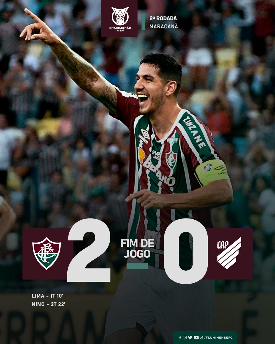 FluminenseFC's tweet photo. VEEEEEEEEEEEEEEENNNNNNCEEE O FLUMINEEEEEEEEEENNNSEEEE! NINO E LIMA MARCAM, TORCIDA TRICOLOR DÁ UM SHOW E O FLU VENCE A SEGUNDA NO BRASILEIRÃO! VAAAAMOS, FLUZÃO! https://t.co/sBV9wpxPgm