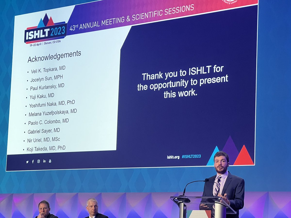 Michael Kirschner presenting our comparison between heart transplant to LVAD study, led by Dr. Takeda!  kudos for amazing presentation!  <a href="/gtsayer/">Gabriel Sayer</a> <a href="/dor_lotan/">Dor Lotan, MD</a> <a href="/VeliKTopkaraMD/">Veli Topkara</a> #ISHLT2023 <a href="/CUMCHeartSource/">Columbia University HeartSource</a> <a href="/ColumbiaMed/">Columbia Medicine</a> <a href="/ColumbiaSurgery/">Columbia Surgery</a> 
<a href="/AHajduczok/">Alexander Hajduczok, MD 🇺🇦🙏</a> @MRMehraMD <a href="/DrJennHaythe/">Jennifer Haythe MD</a>