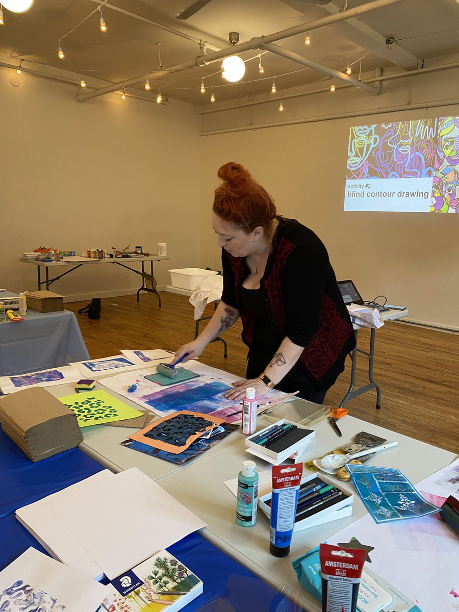 OnAEA's tweet image. So much learning with @JvanEnckevort today in #Toronto for a Day of Art! Mixed media with printmaking, seeing, and great discussion! #learningtogether @mkleinschuck