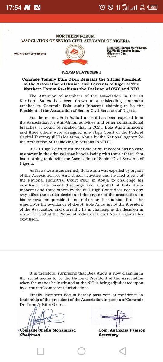 ASCSNHQ's tweet image. The Northern Forum of the ASCSN have spoken. The Decision of the CWC and NEC remains valid.