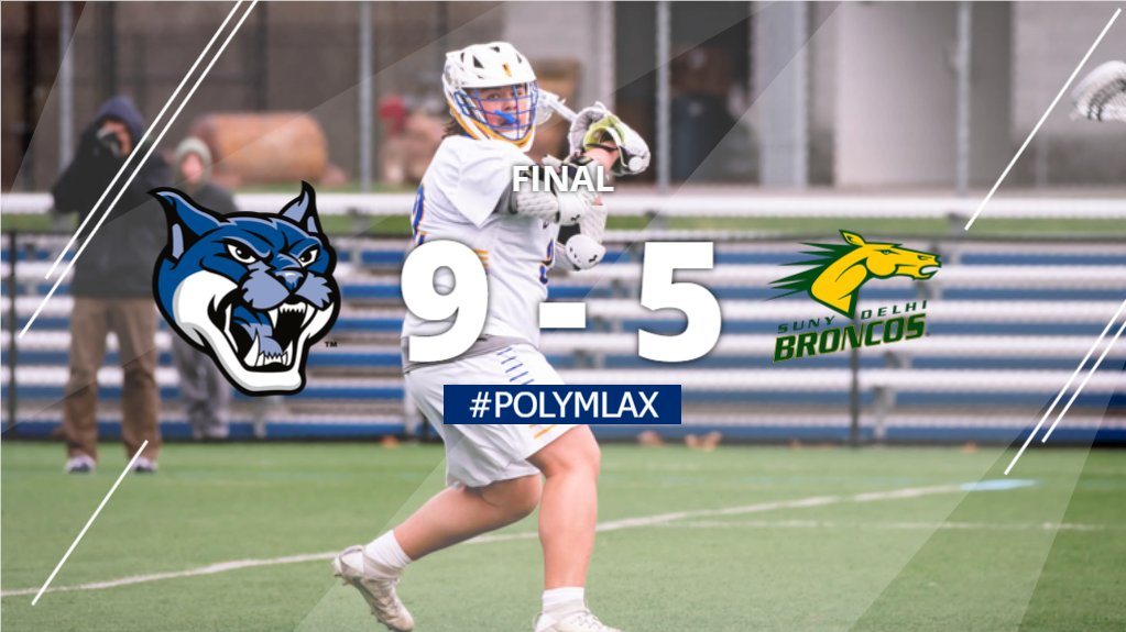 #PolyWINS 🥍
#PolyMLAX moves into second place in the NAC with a 9-5 win over SUNY Delhi! 
Griffin LaFleur scored 3️⃣ goals and had 1️⃣ assist 💪
Luke Taylor had 3️⃣ points on 1️⃣ goal and 2️⃣ assists ‼️
Joseph VanZandt was incredible for the 'Cats, he made 2️⃣0️⃣ saves 🤑